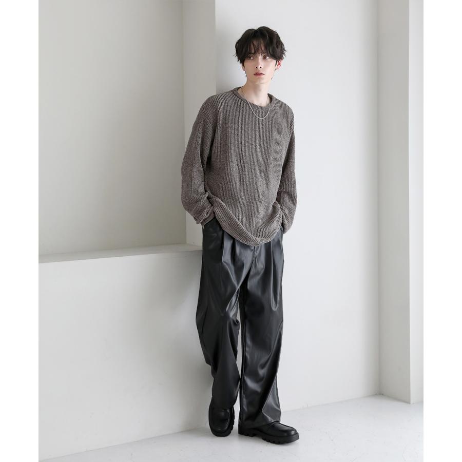 ニット メンズ モール ジャガード クルーネック 秋 冬 S M ブラック