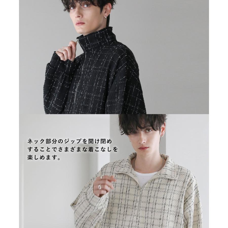 メンズ ハーフジップ ツイード プルオーバー 秋 冬 S M L : SOYOUS