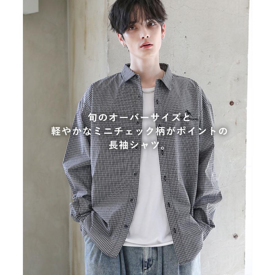 シャツ チェックシャツ メンズ 春 秋 ミニチェック 綿100 オーバー