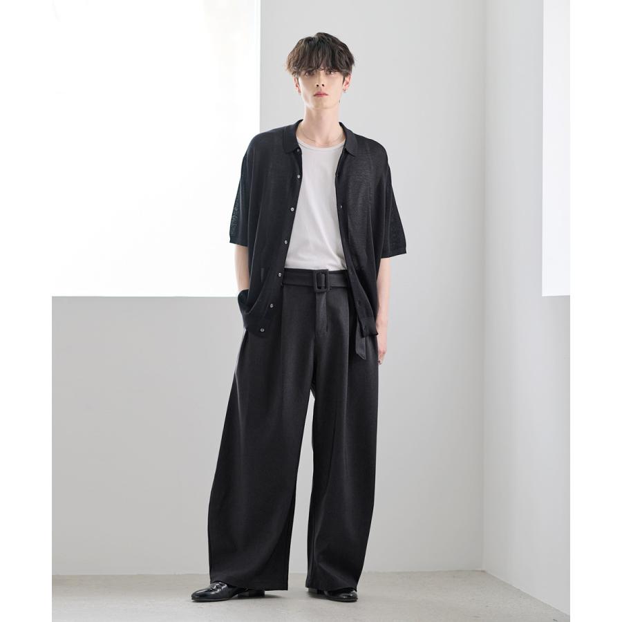 ワイドパンツ パンツ メンズ 春 夏 ポリエステル 綿 ベルト付き タック