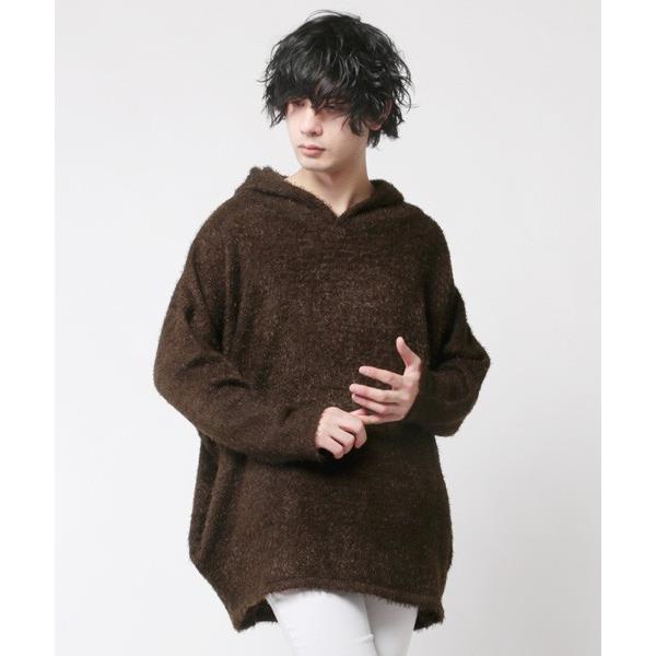 Beeden フェザーニットフードパーカー 黒 フェザーヤーンニット フード ドルマンパーカー メンズ : SOYOUS