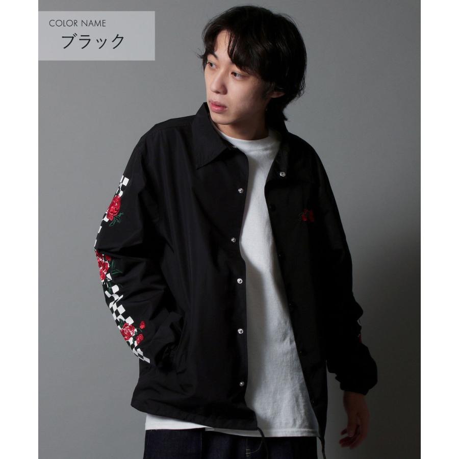 コーチジャケット メンズ 袖デザイン 花柄 刺繍 チェック フラッグ
