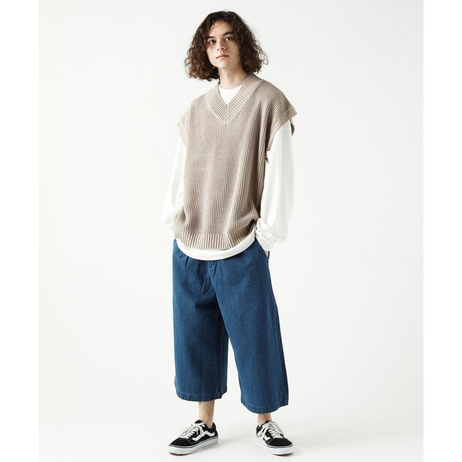 10oz デニム クロップド ワイド パンツ ボトムス メンズ トレンド 着