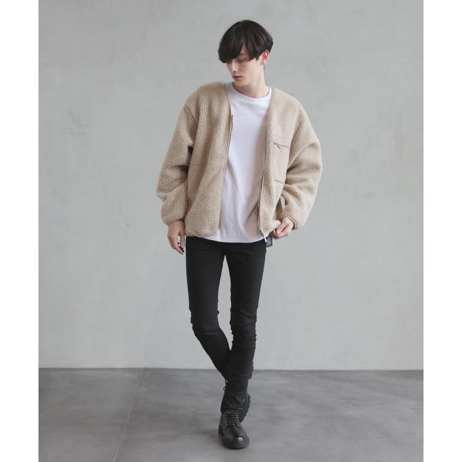 ジャケット アウター メンズ ボア 秋 冬 シープボア ノーカラー 羊毛