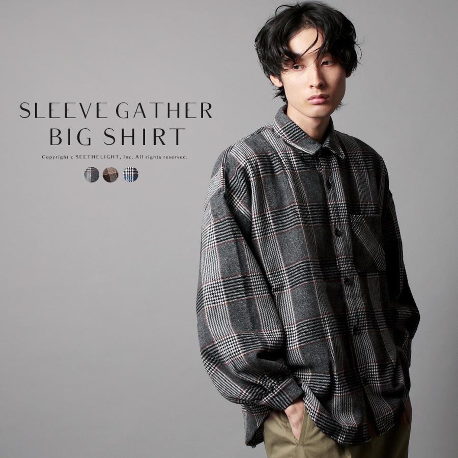 袖 ギャザー ビッグ シャツ チェック メンズ ファッション オーバーサイズ 春 秋 冬 Buy Soyous ソユーズ 通販 Yahoo ショッピング