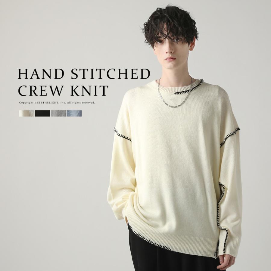 ニット メンズ 春 秋 ハンドステッチ クルーネック M L Buyer's Select