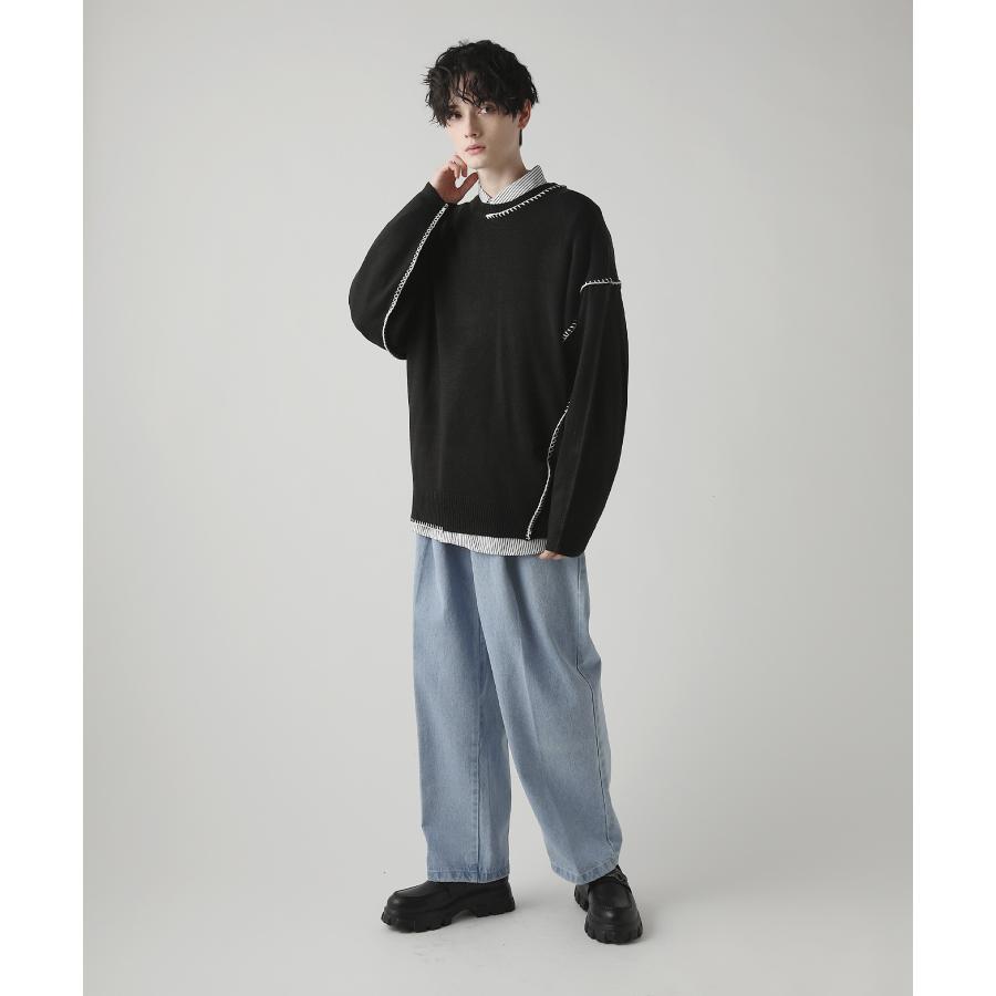 ニット メンズ 春 秋 ハンドステッチ クルーネック M L Buyer's Select