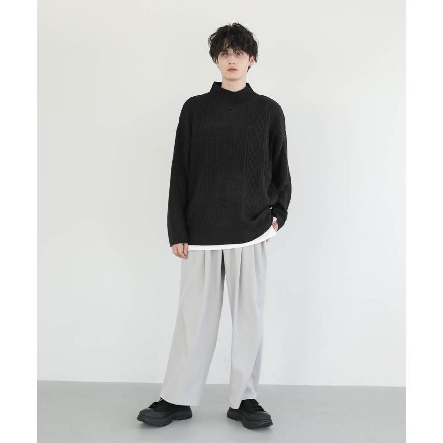 ニット メンズ ビッグシルエット 畦編み 切替 モックネック 秋 冬 M L