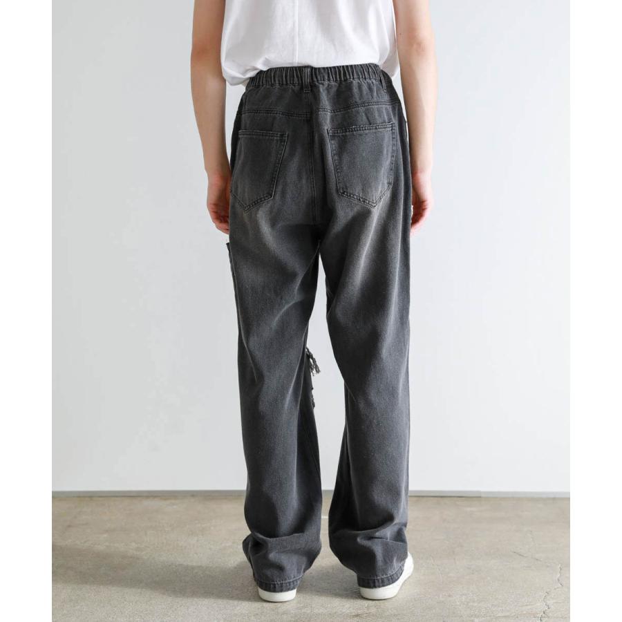 デニム パンツ メンズ ダメージ 加工 サイドカッティング ワイド デニム パンツ メンズ ダメージ 加工 サイドカッティング ワイド