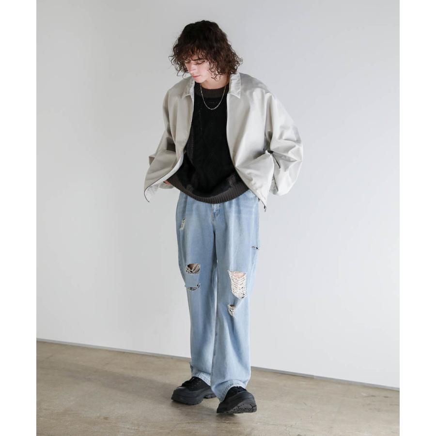 デニム パンツ メンズ ダメージ 加工 サイドカッティング ワイド デニム パンツ メンズ ダメージ 加工 サイドカッティング ワイド