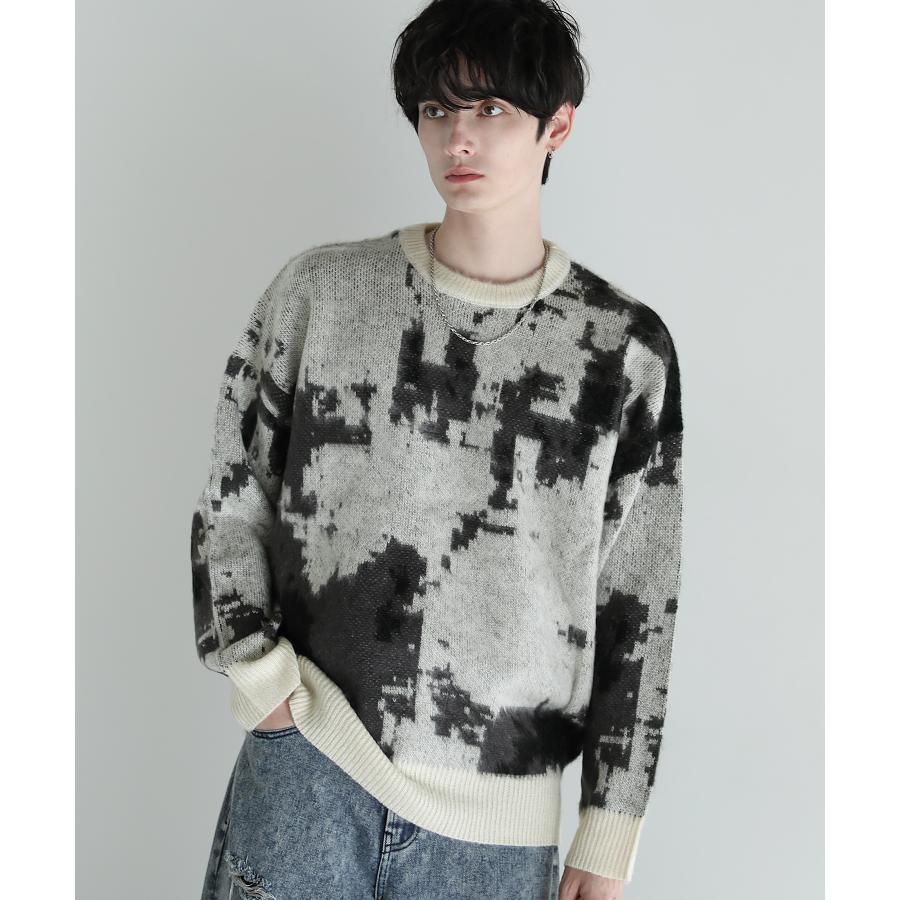 メンズ ニット セーター クルーネック ジャガード マルチカラー