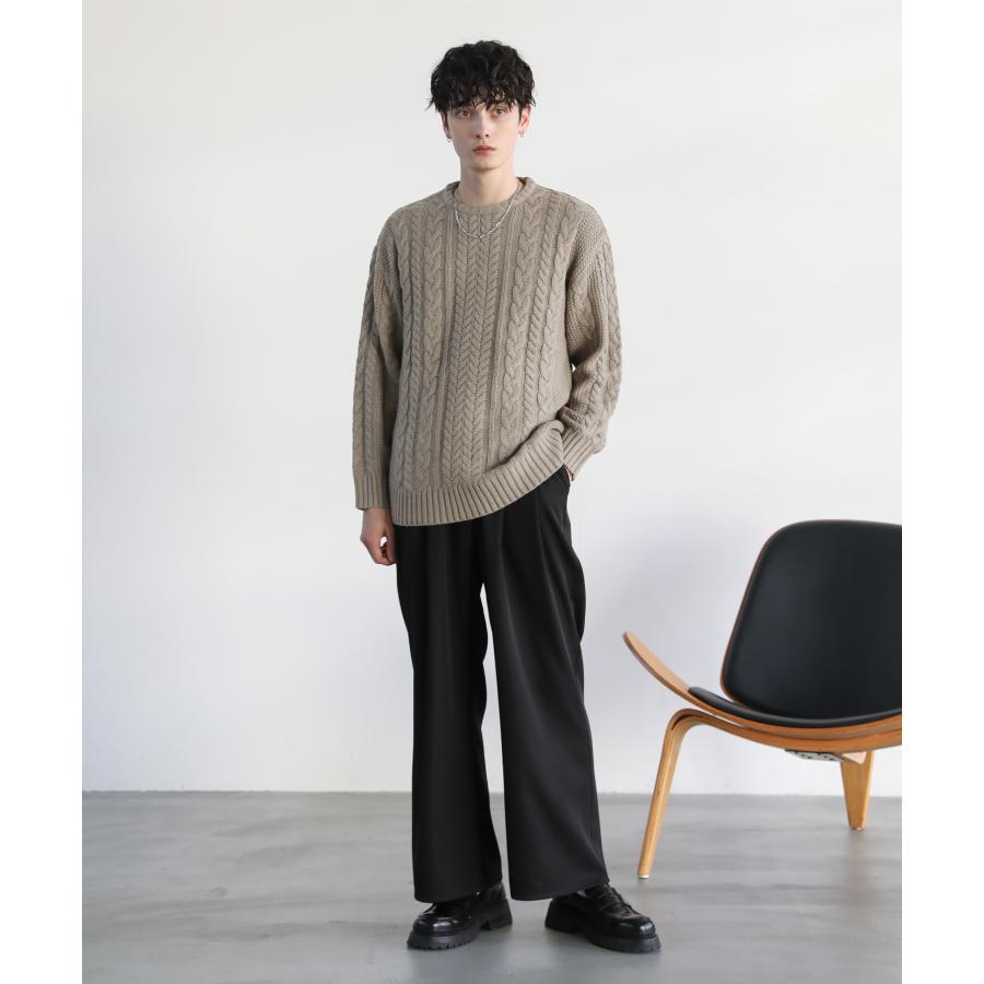 ニット ケーブル セーター メンズ 冬 クルーネック 暖かい S M L