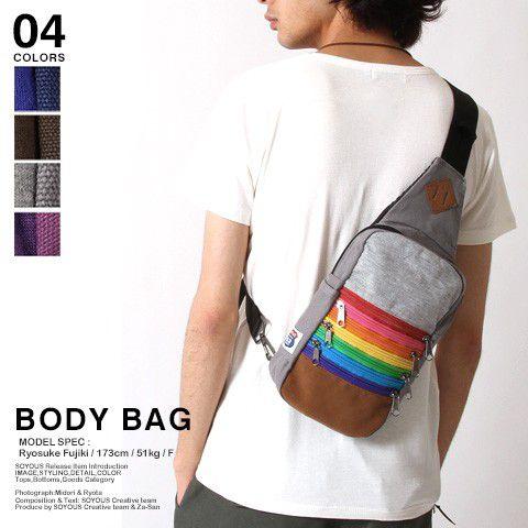 ボディバッグ カラフル ジップ ファスナー デザイン スウェット ワン