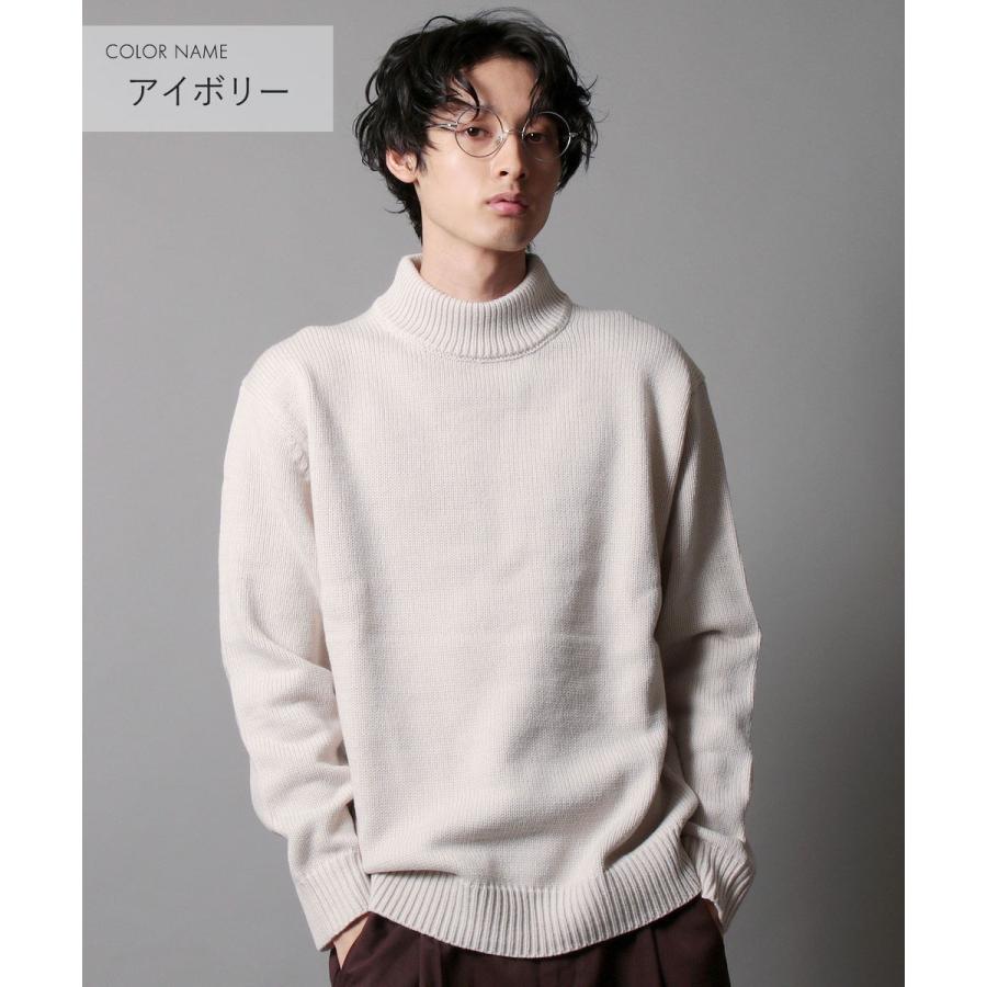 エルボー パッチ ハイネック ニット セーター モックネック メンズ