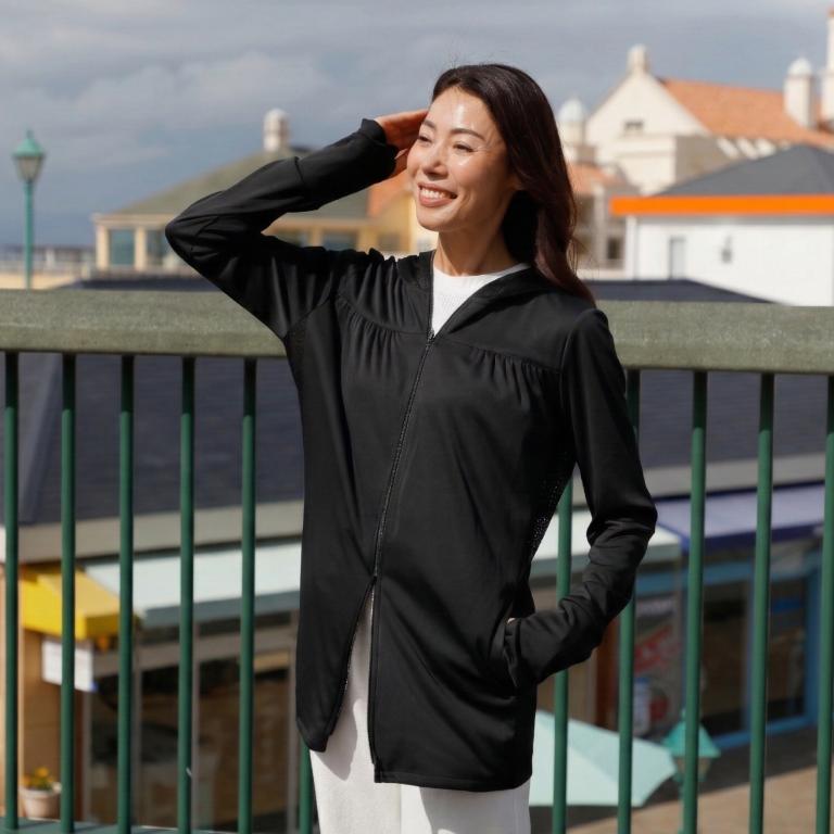 SARA 日本製 UVカット メッシュ完全遮光パーカー ブラック シースルー SARA シースルーパーカー 正規販売店 UVカットパーカー UVパーカー UV