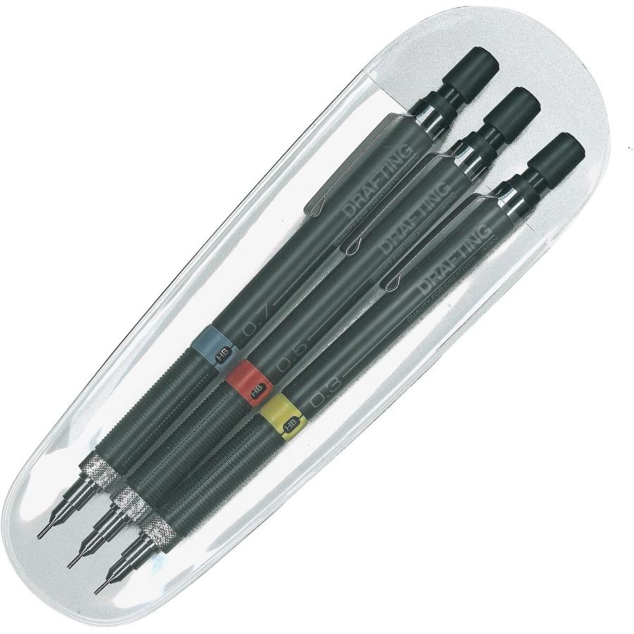 製図用シャープペン3本組 0.3 0.5 0.7mm 製図用 シャープペンシル しゃーぷ シャーペン 固定式 硬度表示付き 0.5mm 製図