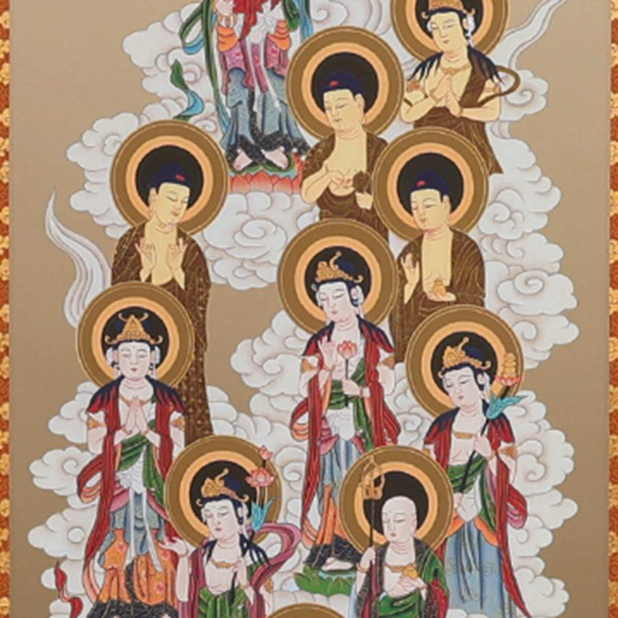掛け軸 掛軸 十三佛 尺五立 180×53cm 佐々将吉 桐箱付 和室表装 床の間 収納 木 箱 モダン 茶道 道具 掛け 掛けるの画像