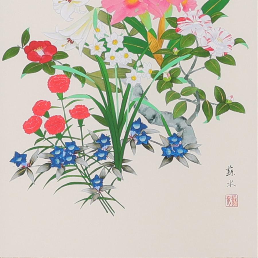 掛け軸 掛軸 「十二ヶ月誕生花」 河村蘇水 尺五立 サイズ：190×54.5cm 掛け軸 掛軸 年中掛け 常 和室 おしゃれ 日本画 表装 床の間 収納_5