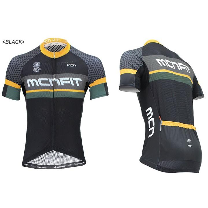 ＜取り寄せ限定上下セット半袖＞mcnレーシングメッシュサイクルジャージ（ショートスリーブ）＆イタリア製パッド付き4分丈ビブパンツセット LUMEN（黒/白）の画像