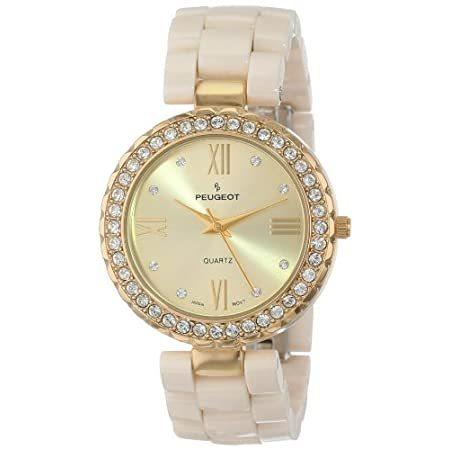セットアップ Beige 7078GCR Women's 特別価格[女性用腕時計]Peugeot Ceramic 好評販売中 Bezel Gold Crystal Swarovski 腕時計