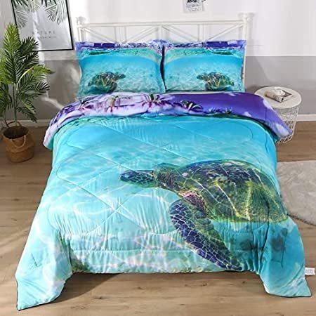 柔らかい Bed-in Pieces 特別価格3 a-Bag D好評販売中 Ocean Turquoise Sea Teal Kids, for Comforter Turtle 布団セット