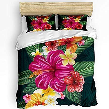 女性に人気！ Set Comforter Flower Hibiscus Sets Bedding 3-Piece 特別価格Teather - P好評販売中 Cover, Duvet 枕カバー