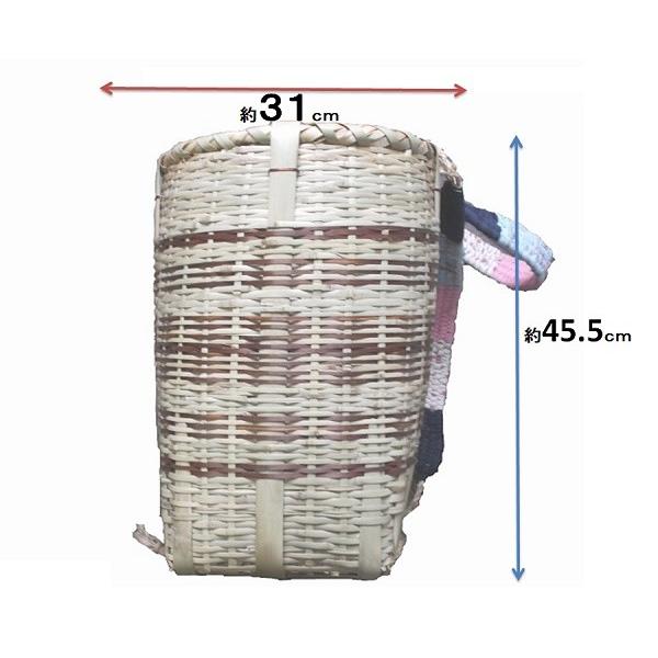 竹製 背負い籠（かご）だえん口 型 茶模様 深大 巾約35（31）cmΦ