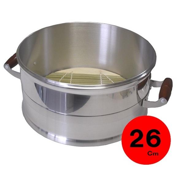 アルミ　釜用セイロ　26ｃ　一段　竹すのこ付き ふかし布付き　【約2升用】 | 