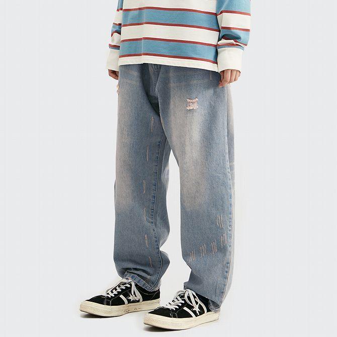 Inflation インフレーション ワイドダメージジーンズ デニムパンツ メンズ レディース かっこいい かわいい おしゃれ ストリート ブランド 安い w Shiffon シフォン 通販 Yahoo ショッピング