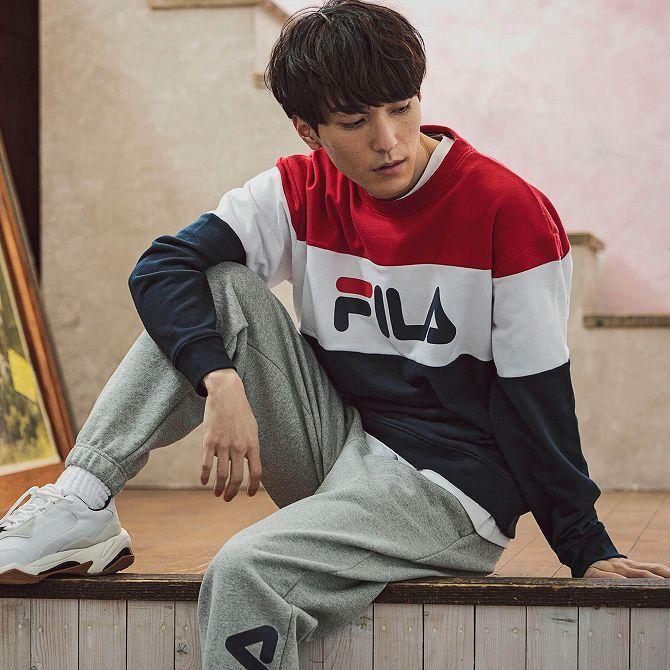 FILA×MAGIC STICK新品メンズトレーナーLサンプル FILA フィラ カラーブロックトレーナー メンズ かっこいい