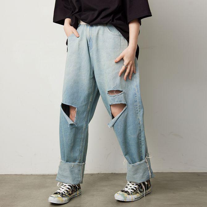 Kgfr カガフリ ダメージ ワイドテーパードデニムパンツ ジーンズ メンズ レディース おしゃれ かっこいい ブランド Ksb wi Spaccio スパッチョ 公式ストア 通販 Yahoo ショッピング