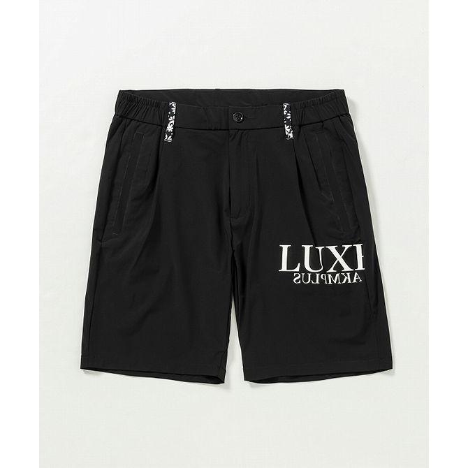 LUXEAKMPLUS　ロゴプリント　ナイロンハーフパンツ　/XXL　ゴルフ　黒 LUXE AKM PLUS リュクスエイケイエムプラス ゴルフ サイドロゴ小花柄