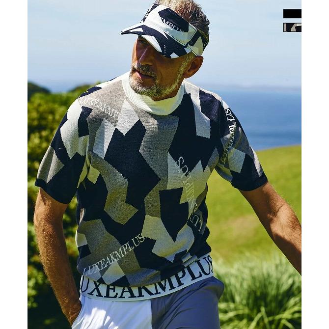 LUXEAKMPLUS 24SS バックロゴ 半袖 モックネック ニット ゴルフ LUXEAKMPLUS 24SS バックロゴ 半袖 モックネック ニット ゴルフ