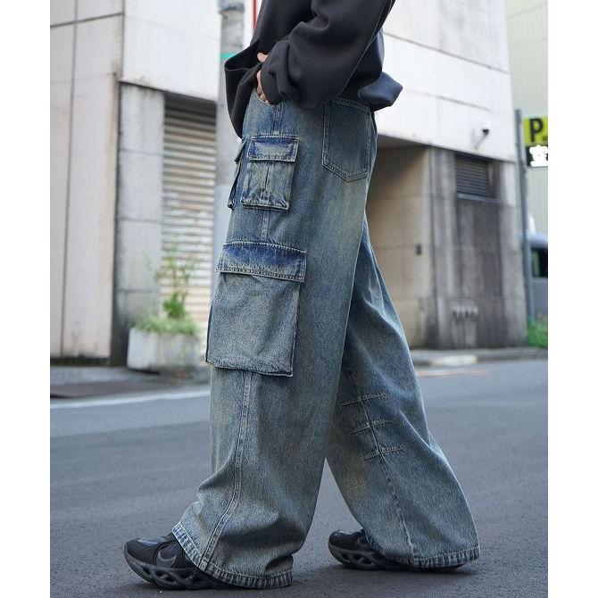 【美品】【特注一点物】デニムサルエルパンツ 古着ビンテージ韓国y2kグランジ ILL'S イルズ ヴィンテージメイク レトロライク Y2Kグランジ ケミカル