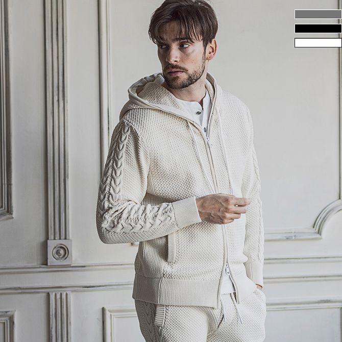 1piu1uguale3 Relax ウノピゥウノウグァーレトレ バスケット編みニットパーカー メンズ おしゃれ かっこいい ブランド ウノピュウ 日本の職人技