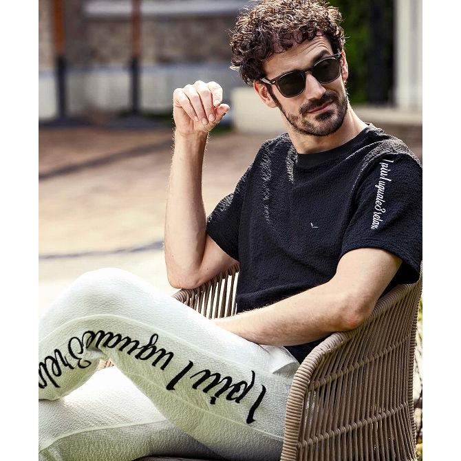 国内発送【1PIU1UGUALE】クレープニットロゴ半袖Tシャツ / 綿 1PIU1UGUALE3 RELAX ウノピゥウノウグァーレトレ リラックス