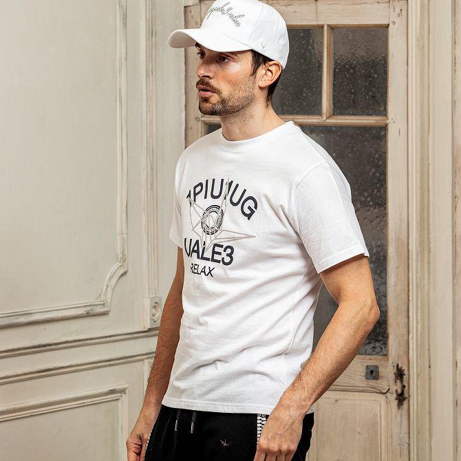 ウノピゥウノウグァーレトレ　サイズ7　ロゴ　モックネックシャツ　スカル　折り鶴 ウノピゥウノウグァーレトレ サイズ7 ロゴ モックネックシャツ