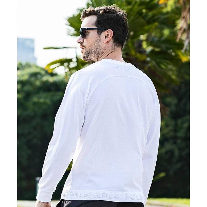 1piu1uguale3 ロンT ホワイト ストレッチ 厚手 バックロゴ 1PIU1UGUALE3 RELAX ウノピゥウノウグァーレトレ リラックス ヘム刺繍