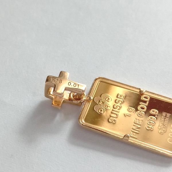 純金 インゴット ネックレス 24金 コルヌコピア 豊穣の角 1g 18金ツメ枠  ダイヤ付きバチカン（クロス）フォーチュンペンダント サービスチェーン付きの画像