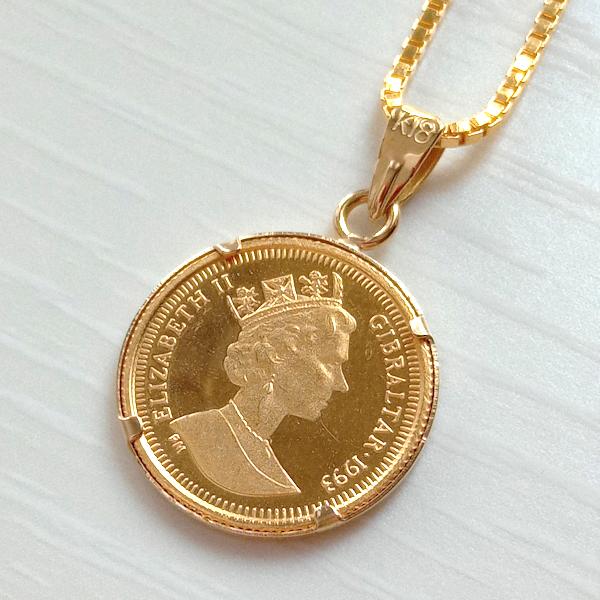 24金 コインペンダント ロイヤルドック金貨 1/25オンス K18 ツメ枠