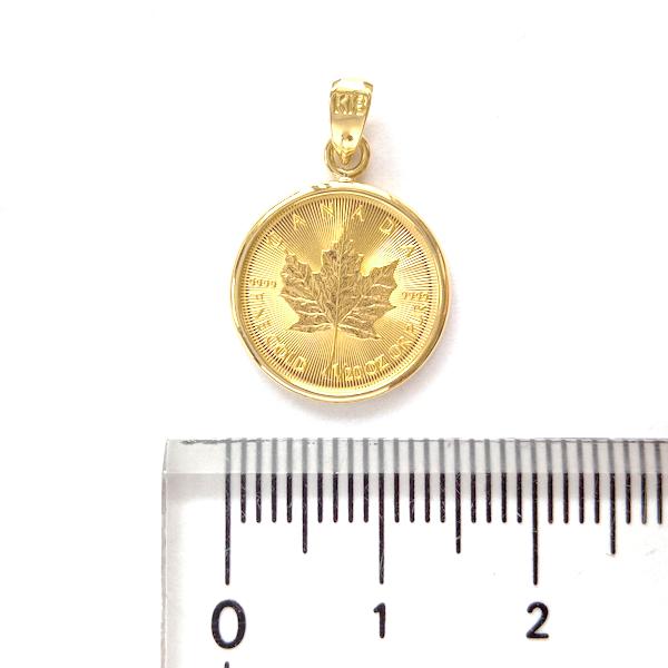 24金 メイプル金貨 1/20オンス 18金 シンプル枠 カナダ王室造幣局発行 純金ペンダント K24 コインネックレス サービスチェーン付き　※ガラスなしの画像