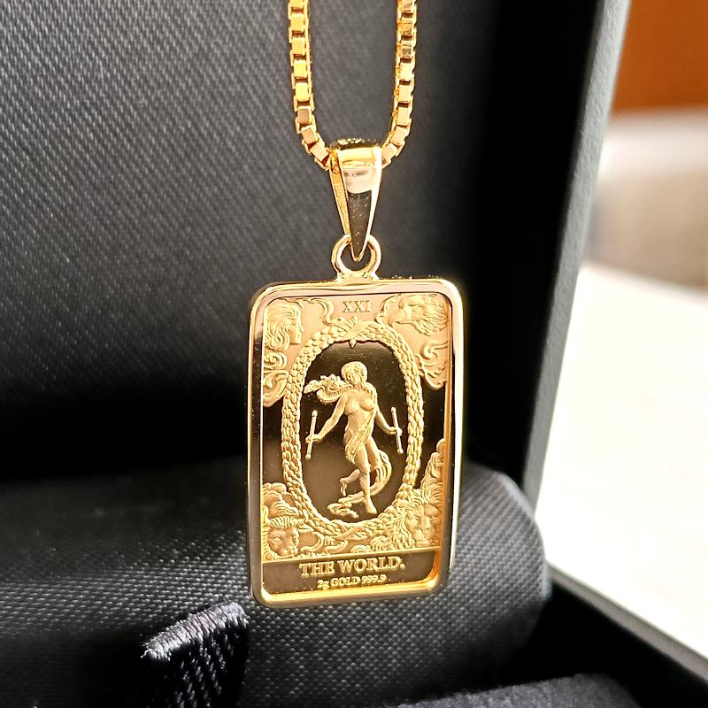 純金インゴットネックレス 24金 タロットカード2g 18金ツメ枠 the