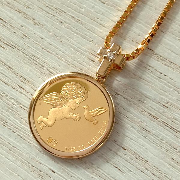 純金 ネックレス コイン 24金 ツバルエンジェル金貨 1/25オンス 純金 ネックレス コイン 24金 ツバルエンジェル金貨 1/25オンス
