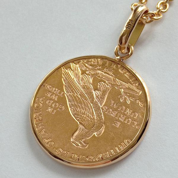 金コインペンダント インディアン金貨 5ドル（大） アメリカ 18金伏込