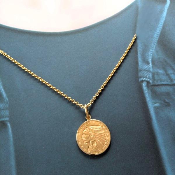 金コインペンダント インディアン金貨 5ドル（大） アメリカ 18金伏込