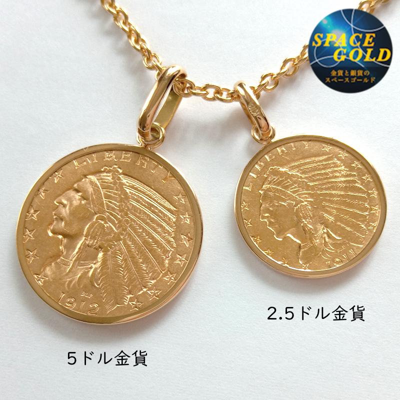 金コインペンダント インディアン金貨 5ドル（大） アメリカ 18金伏込