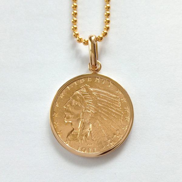 金コインペンダント インディアン金貨 2.5ドル アメリカ 18金伏 金コインペンダント インディアン金貨 2.5ドル アメリカ 18金伏