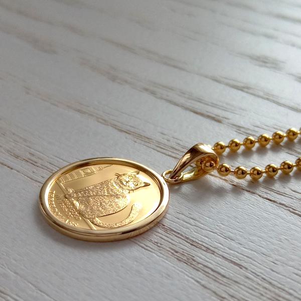 コインペンダント 純金 キャット金貨 K18シンプル伏込み枠 1/25オンス