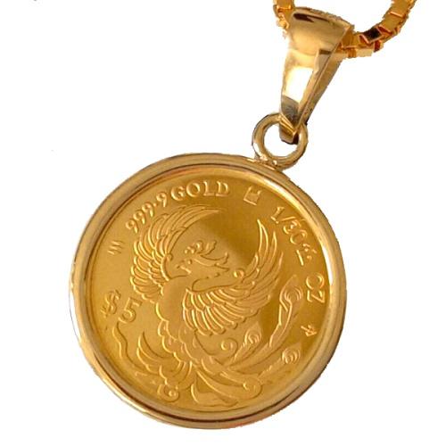 純金コインネックレス 24金 鳳凰フェニックス金貨 1/30オンス 純金コインネックレス 24金 鳳凰フェニックス金貨 1/30オンス