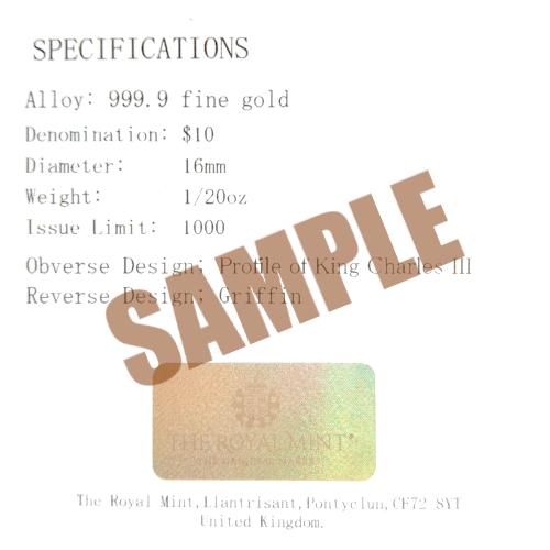 24金 グリフィン金貨 1/20オンス 2025年製 Gold Griffin グリフォン